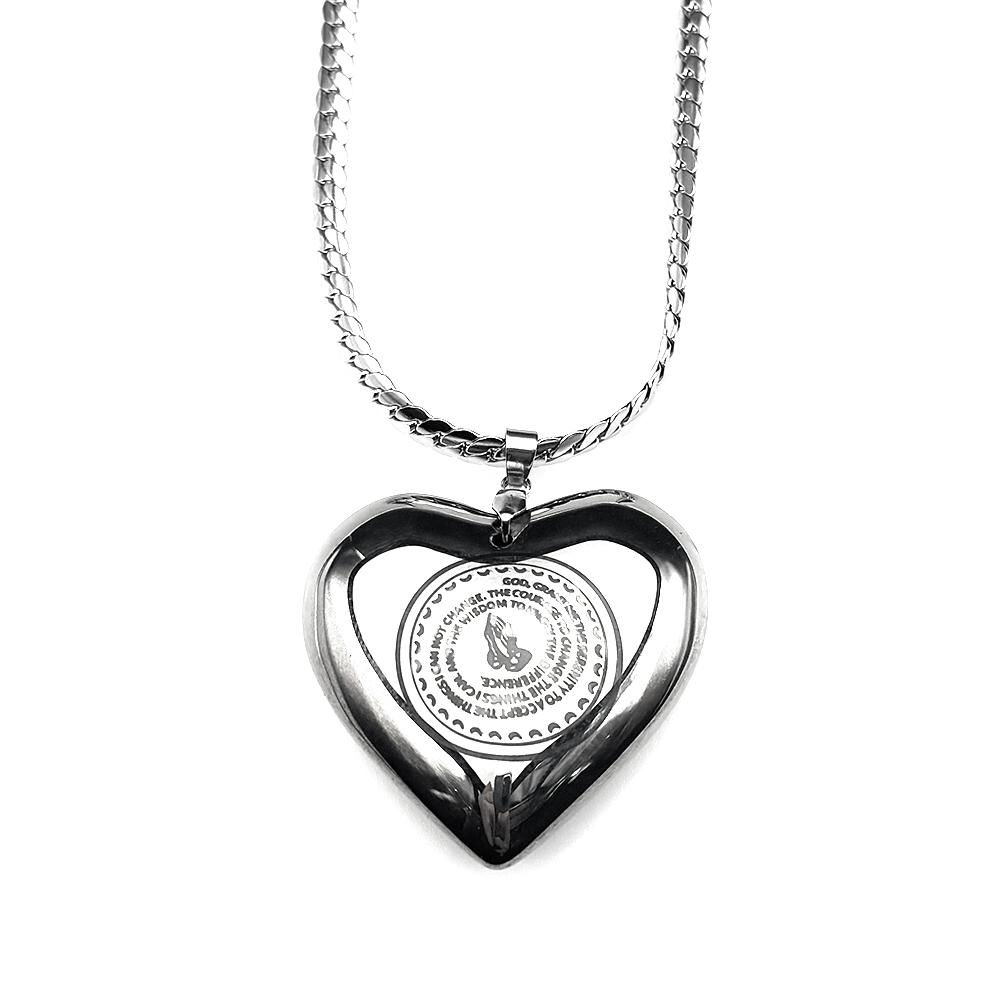 Christian Praying Hands Big Heart Pendant Necklace for Women Men Stainless Steel Silver Color Chain Party Amulet Jewelry Gift