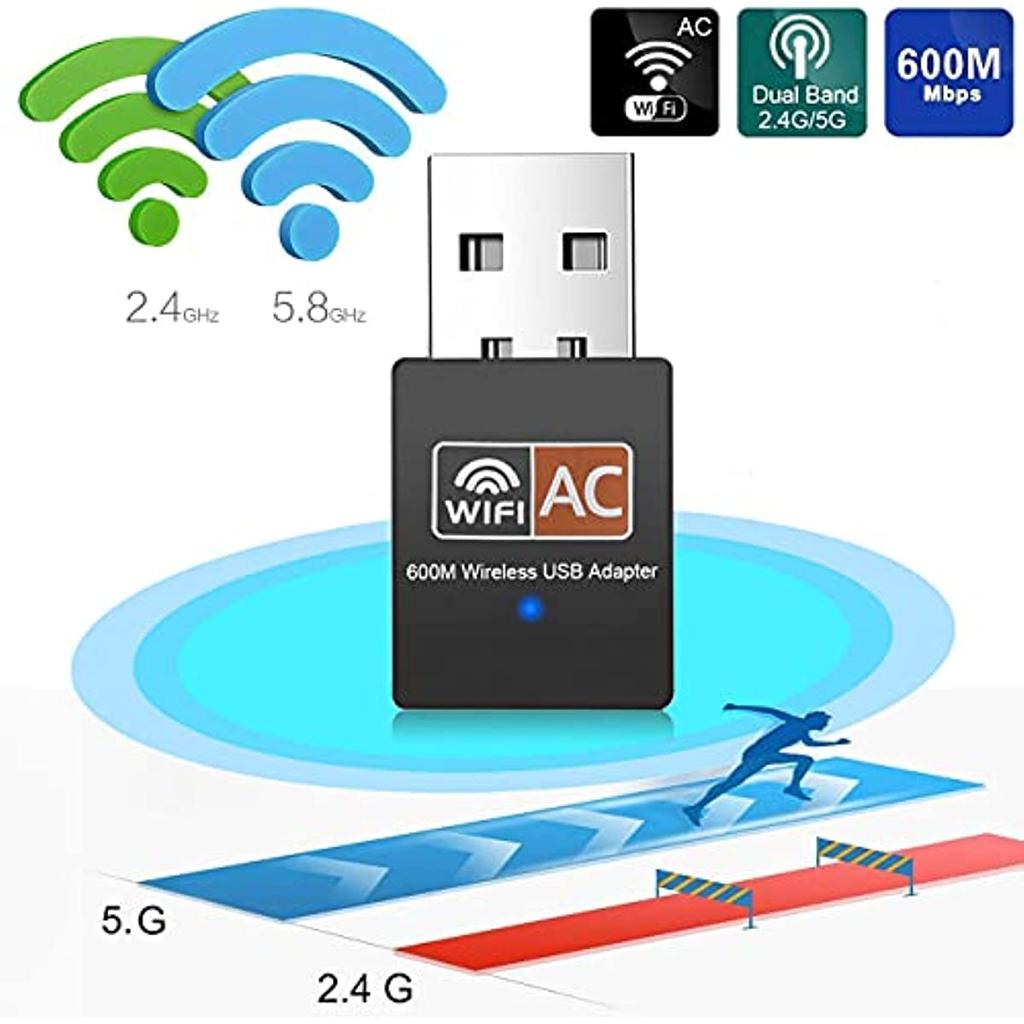 Wifi Dongle, 600 Мбит/с USB Wifi адаптер двухдиапазонный 2.4/5 ГГц мини беспроводная сеть для Windows 10/8/7/Vista/XP, Linux, Mac Os X 10