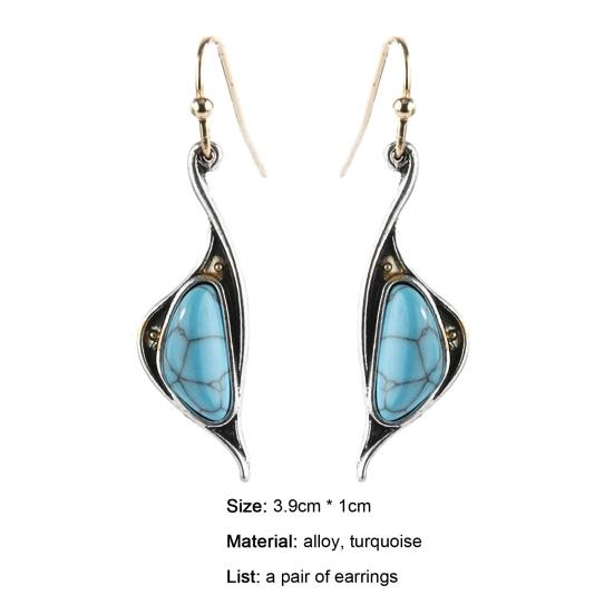 1 пара сережек-крючков, синий кулон, ювелирные изделия из искусственной бирюзы, гальванические долговечные серьги-капли