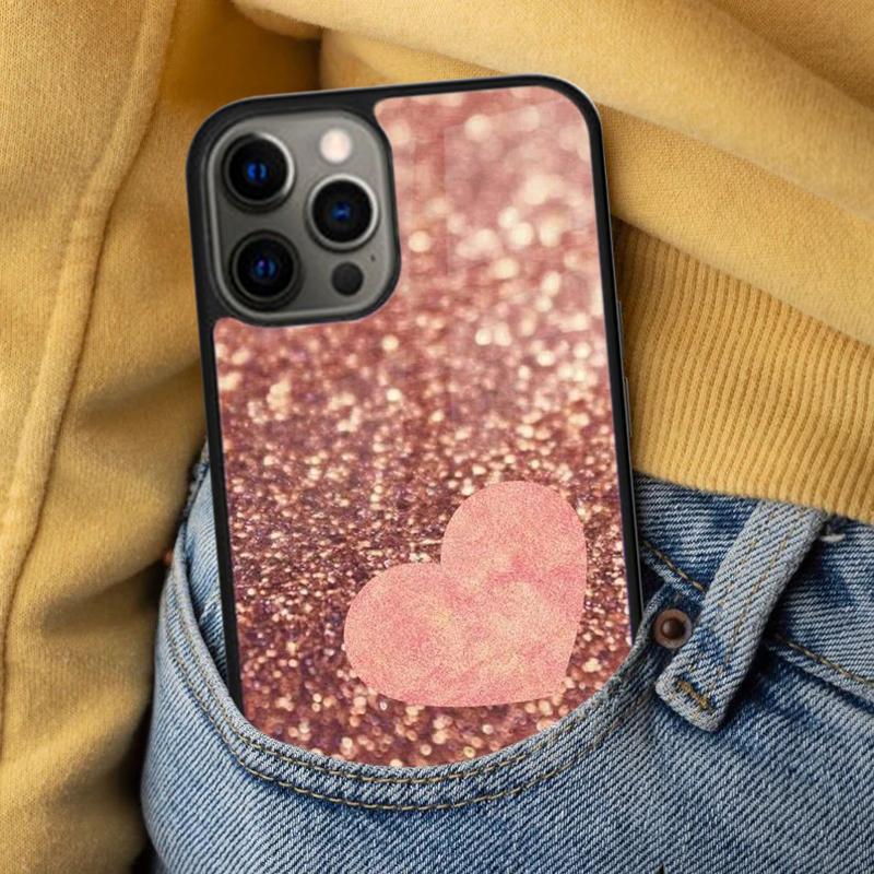 Золотой Розовый Сердце Любви Мягкий Чехол для Телефона для iPhone 17 Air 16e Pro max 15 Pro 13 14 Plus 11 12 MagSafe Магнитный Coque