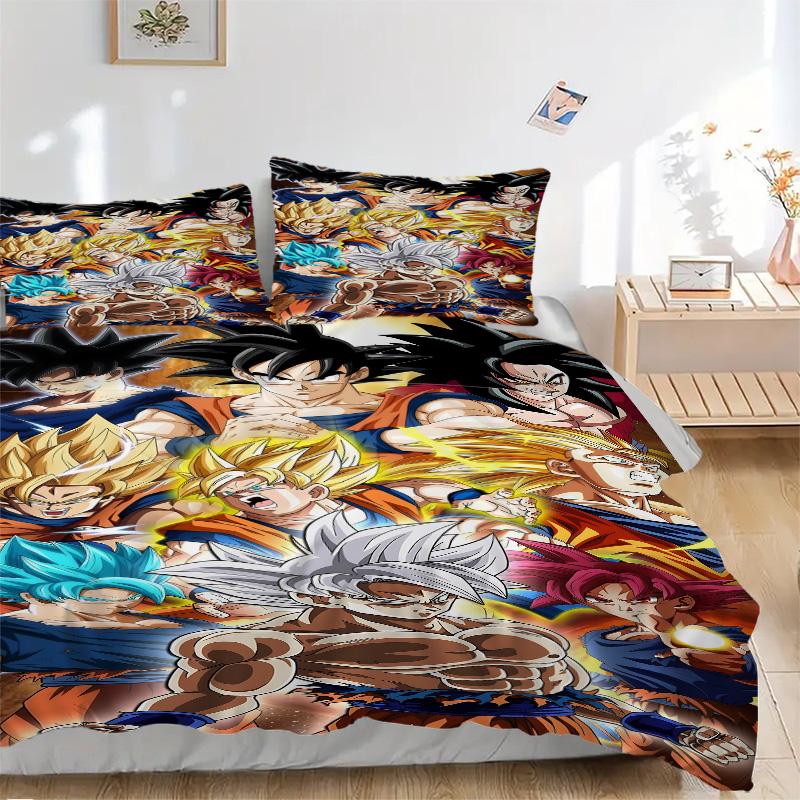 Goku Super Saiyan Forms Print 3Pcs Bedding Set,Duvet Cover with 2 Bedro,Pillowcase Home Birthday Gift
