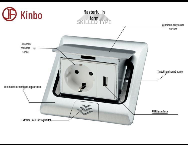 German Standard Pop-up Floor Socket with USB, EU & UK Compatibility - Silver