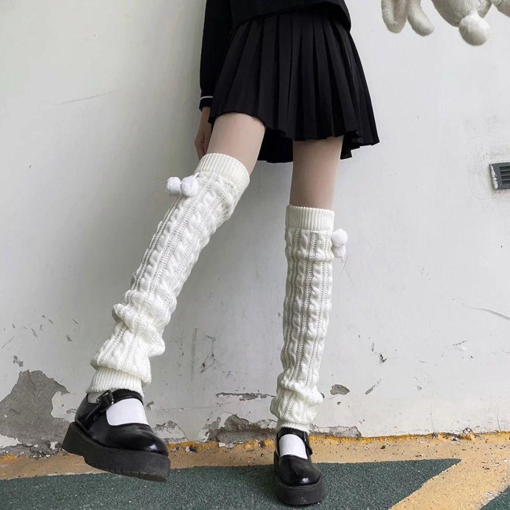 Thickened Long Boot Socks With Hairball Over Knee Boot Cuffs New Crochet Socks for Women