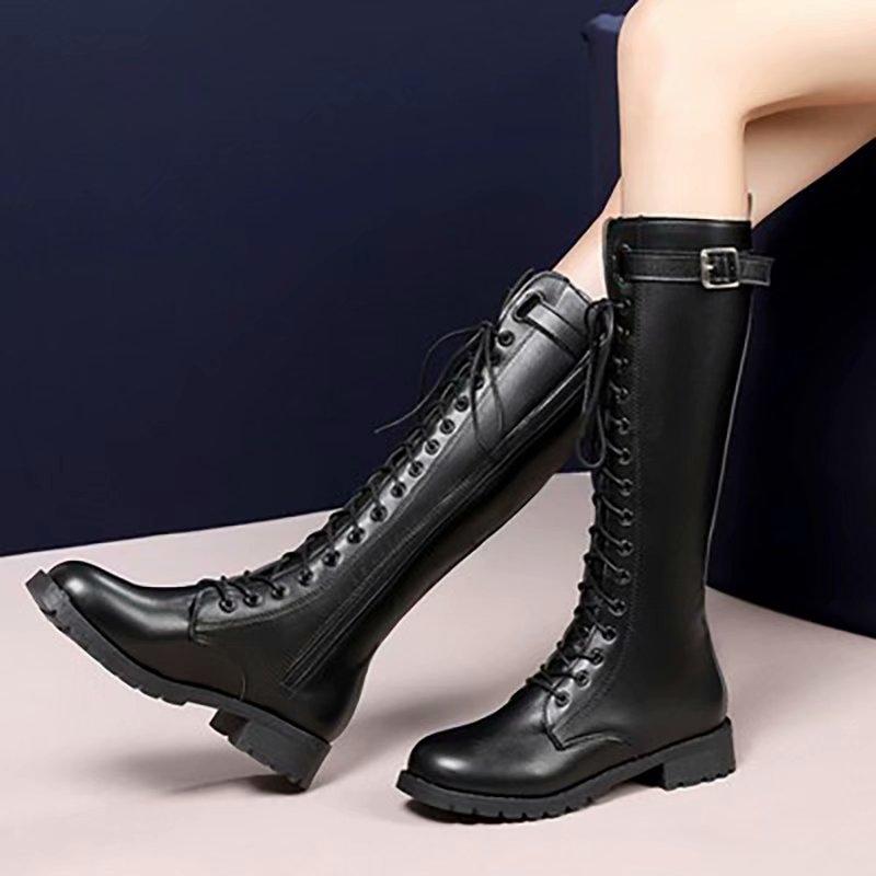 35~43 Fashion Women Winter Shoes Mid Heel Mid Calf Martin Boots Motocycle Platform