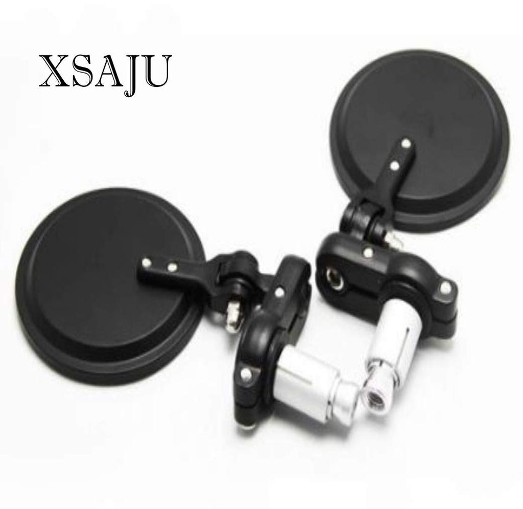 XSAJU Motorcycle Mirror, Left & Right Set, Bar-End Mirror, Universal, Round Shape, Foldable, Black