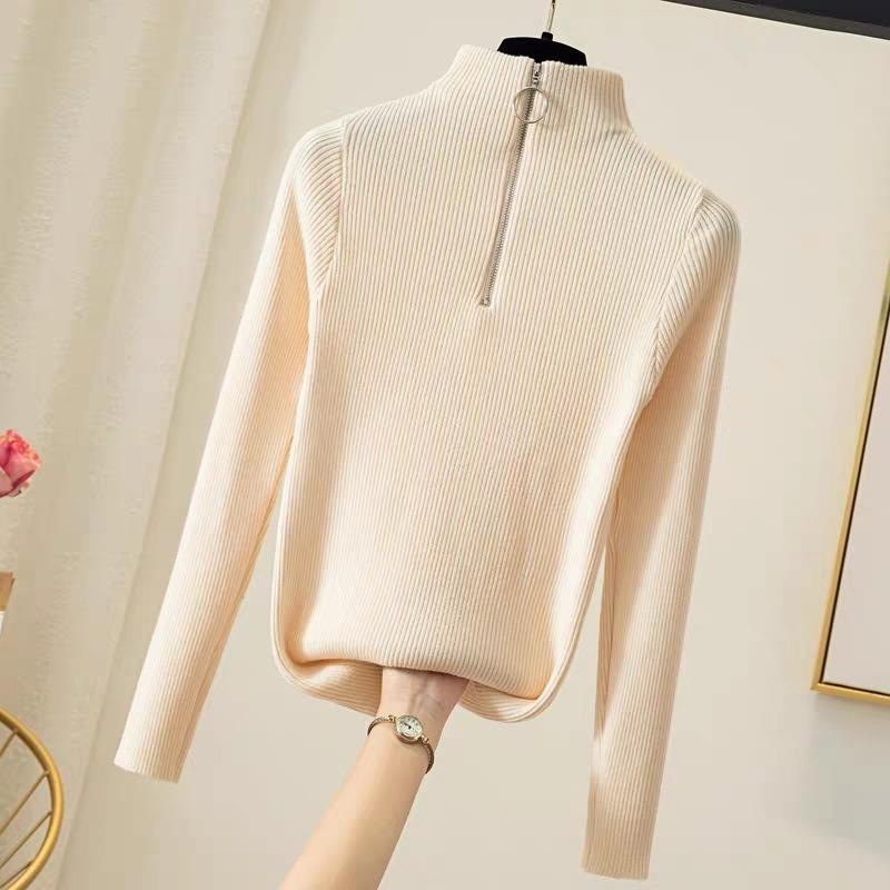 Осенний новый длинный рукав облегающий свитер женский зимний полувысокий воротник на молнии вязаный свитер женский модный базовый теплый трикотажный свитер 24968