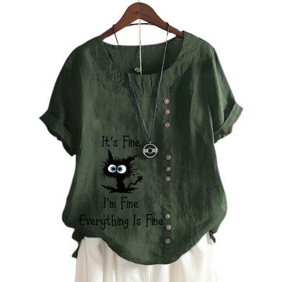 Модная женская хлопковая футболка с цветочным принтом и пуговицами