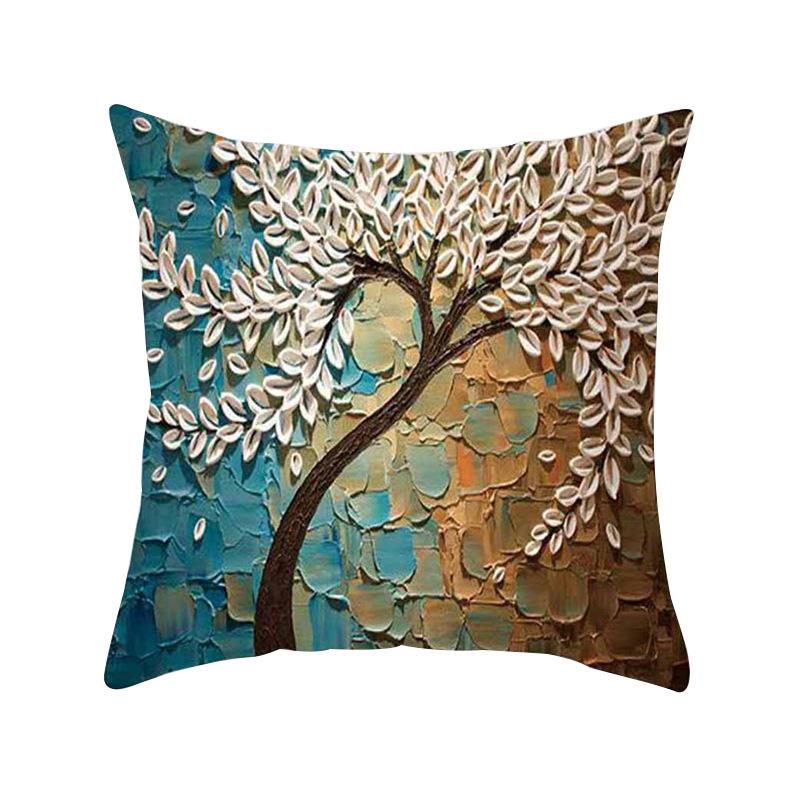 Breathable Pillow Protectors Cases, Peach Skin Velvet Personality Three-dimensional Oil Painting Tree Flower Pattern Sofa Pillow Cushion Cover, Soft S