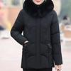 Middle Age Women's Winter Plus Size Jackets Elegant Faux Fur Collar Thick Warm Short Outerwears Loose Female Parkas Hooded