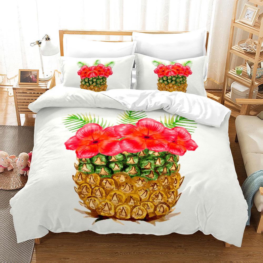 Комплект постельного белья с 3D фруктовым принтом, тема ананаса, пододеяльник, наволочка, двуспальная кровать, полноразмерное покрывало, моющаяся молния, удобное украшение для дома