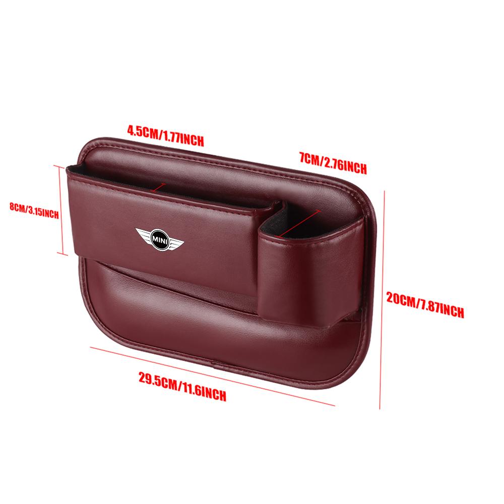CBEJ7 Leather Car Seat Gap Crevice Storage Box Organizer Cup Holder For MINI Cooper S JCW WORKS R55 R56 F55 F56 R57 R58 R59 CLUB MAN