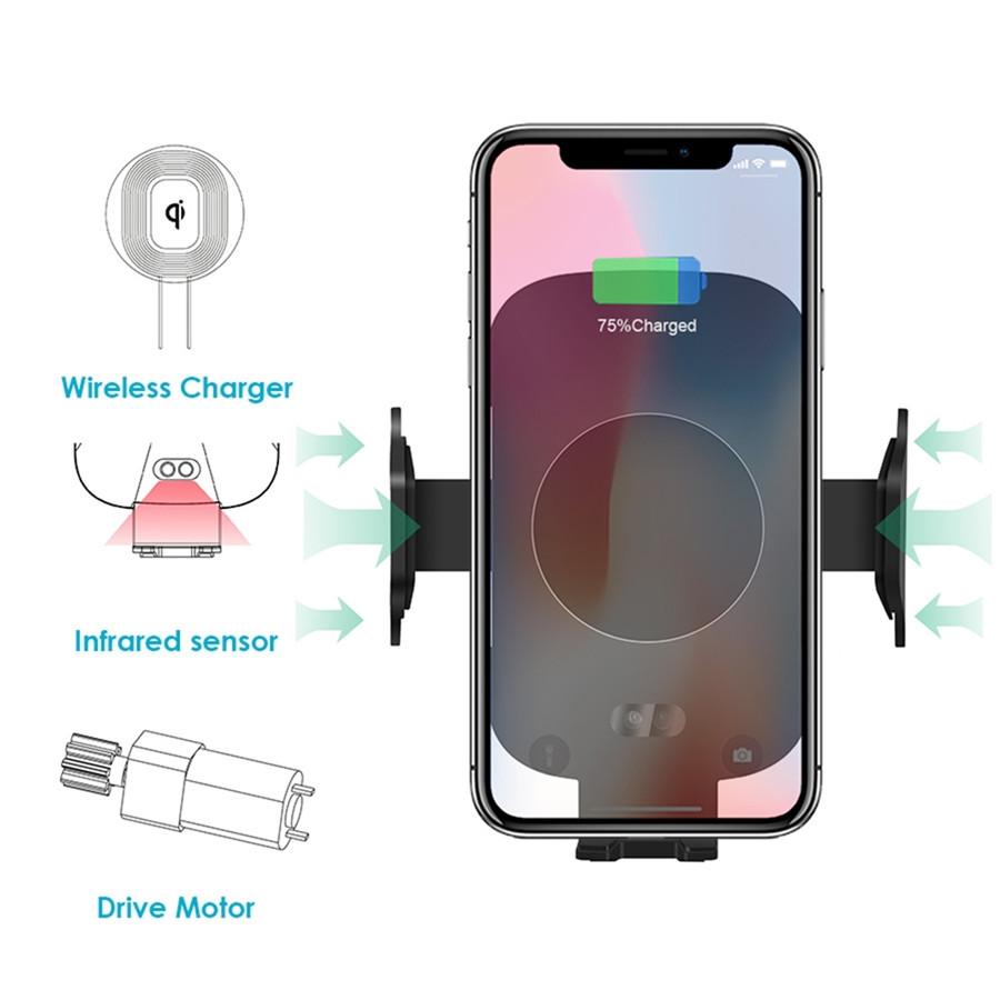 Car Wireless Charger Infrared Sensor Fast Charging Air Vent Mount Phone Holder