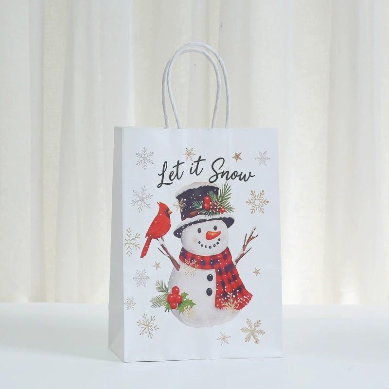 Christmas Printed Kraft Paper Gift Bag With Handle Small Size Tote Holiday