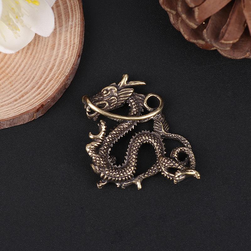 1Pc Antique Brass Ornament Chinese Mythical Animal Dragon Statue Copper Figures Miniatures Pure Brass Dragon Sculpture