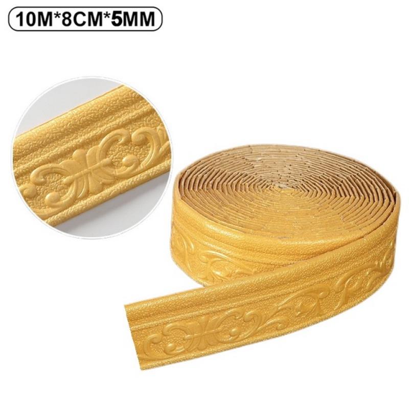 10M 3D Self-adhesive Wall Trim Line Skirting Border Waterproof Baseboard Wallpaper Sticker for Living Room Home Decoration