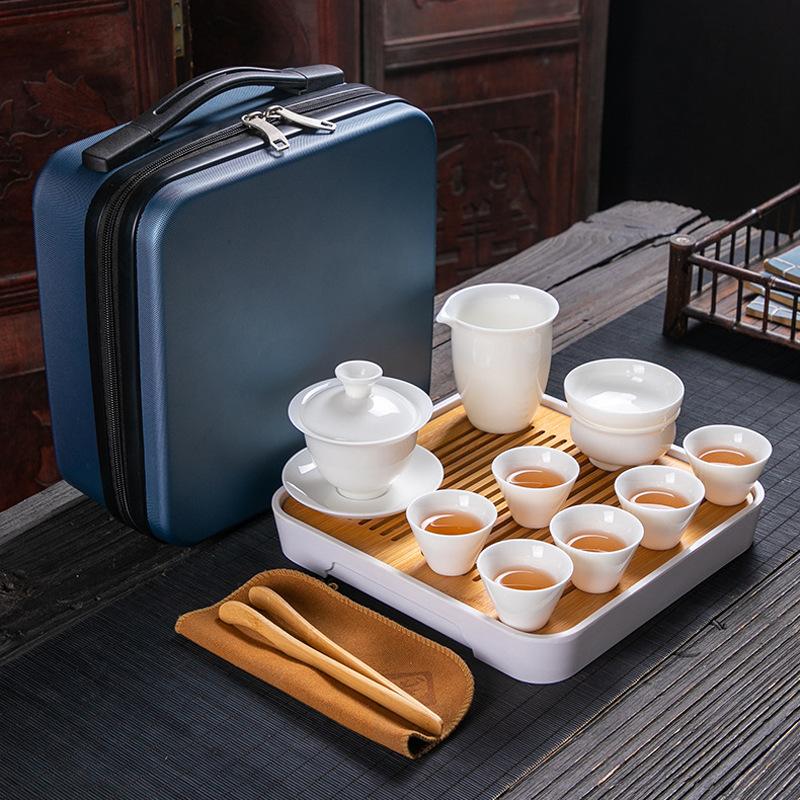 High-grade Suet Jade Porcelain Kung Fu Travel Tea Set Tea Art Teaching Set Business Company Merchandise Festival Gifts