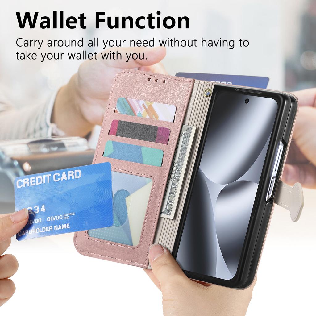 Leaf Buckle Flip Zipper Wallet Cards Solt Leather Case for Google Pixel 11 Pro Fold Shockproof Comfortable Grip Book Stand Cover