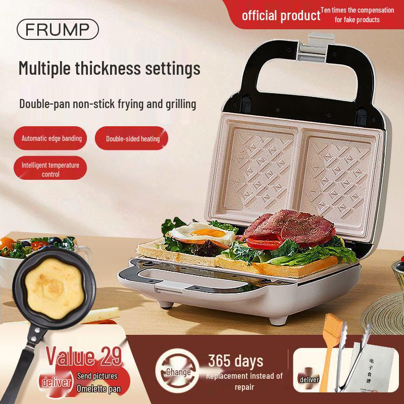 Double-Plate Breakfast & Waffle Maker: Multi-Functional Sandwich & Bread Machine for Home Use.