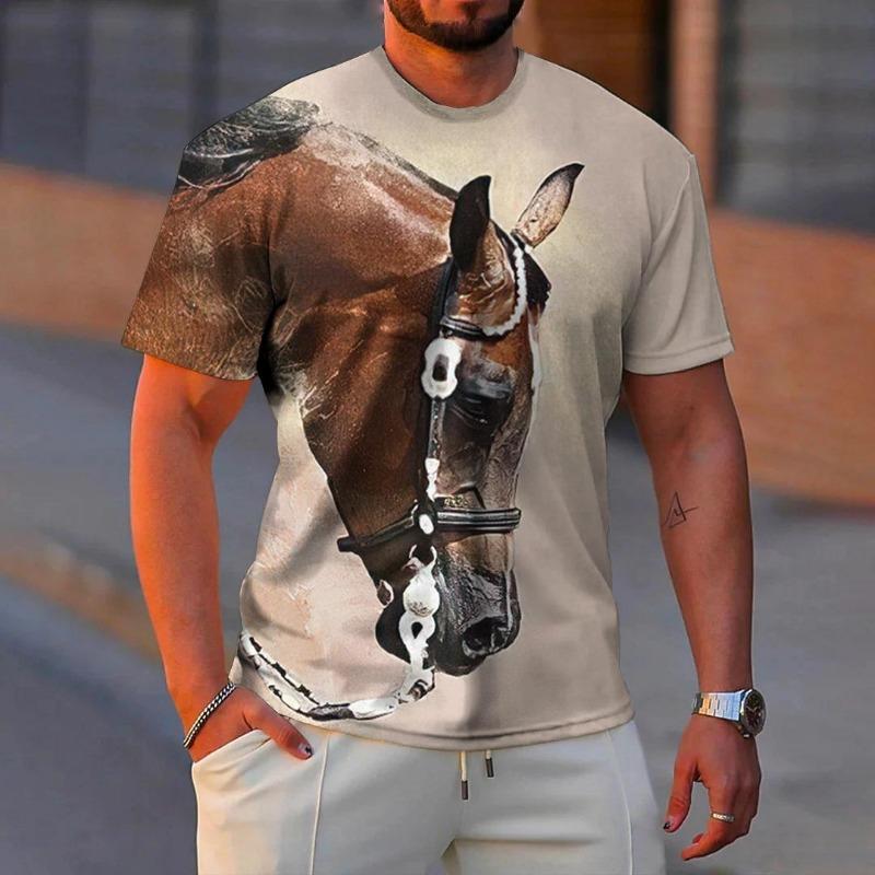 Летняя мода мужская футболка животное Узор Лошадь 3D-принт Повседневная Свободная Уличная для мальчика Футболки с коротким рукавом Топ Пуловер