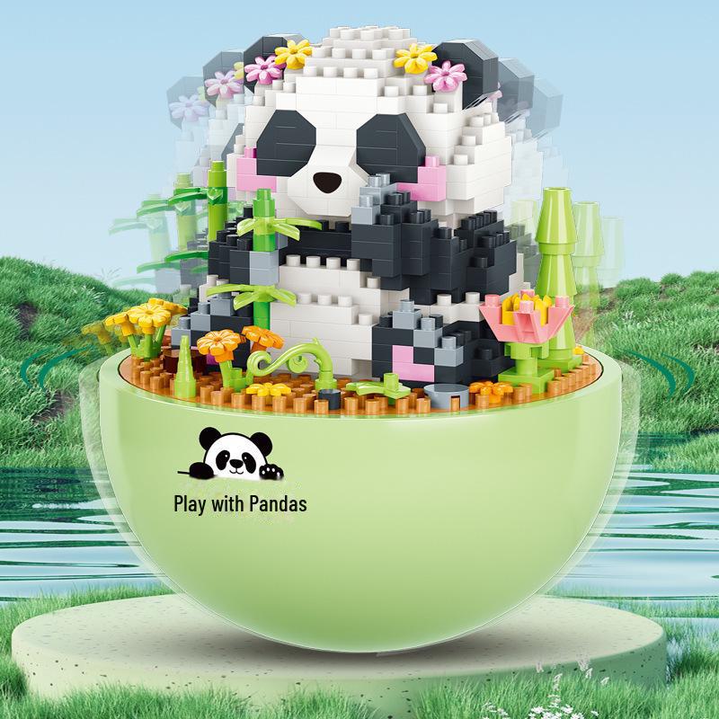 Cartoon Panda Flower Puzzle Tumbler: Cute Tiny Particle Desktop Ornament