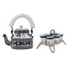 Handpainted Multicoloured Aluminium Tea Kettle Pot and 6 Glasses with Stand (Black & White)