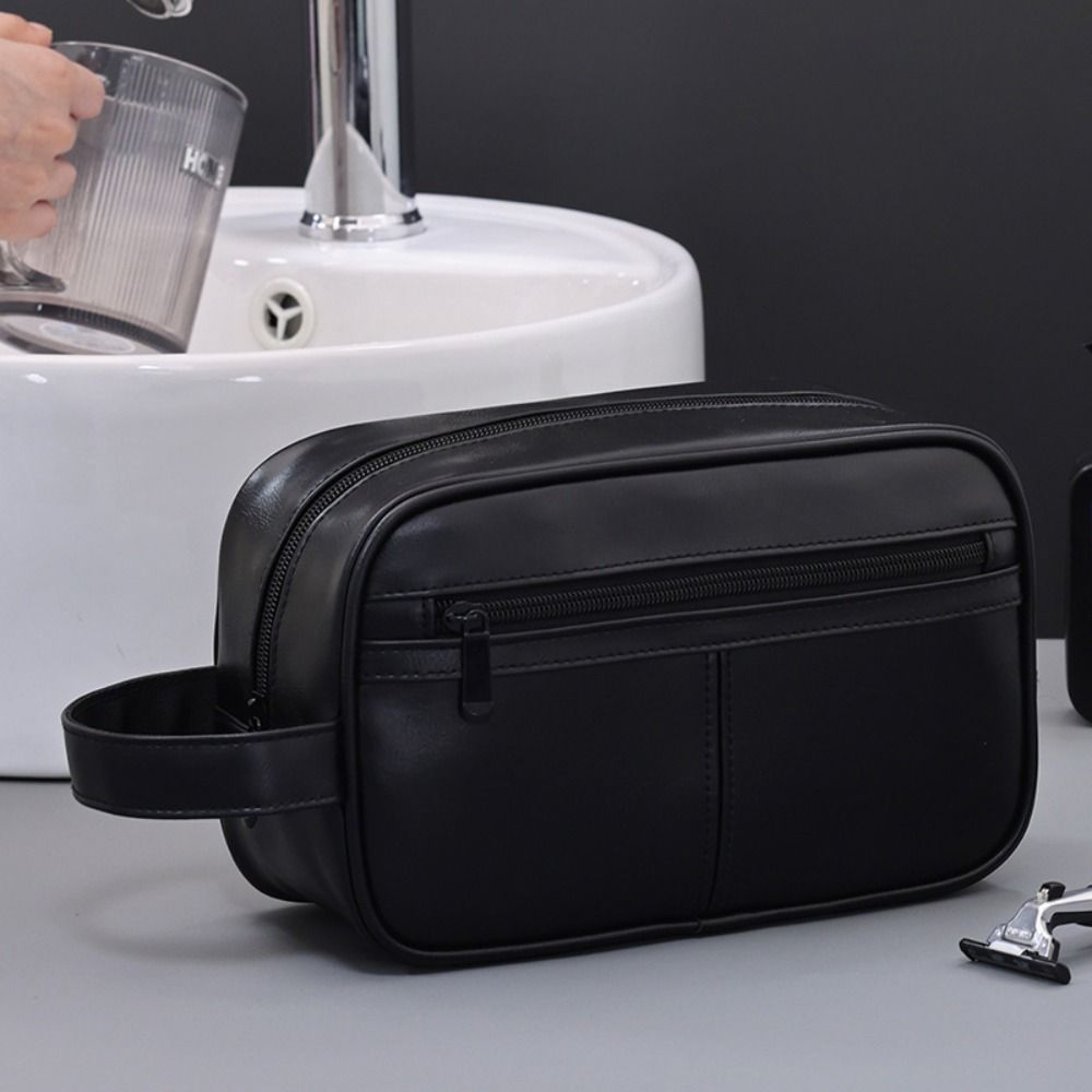 Multi Pocket Cosmetic Storage Bag Retro Travel Toiletry Bag Men Leather Wash Bag  Business Trips