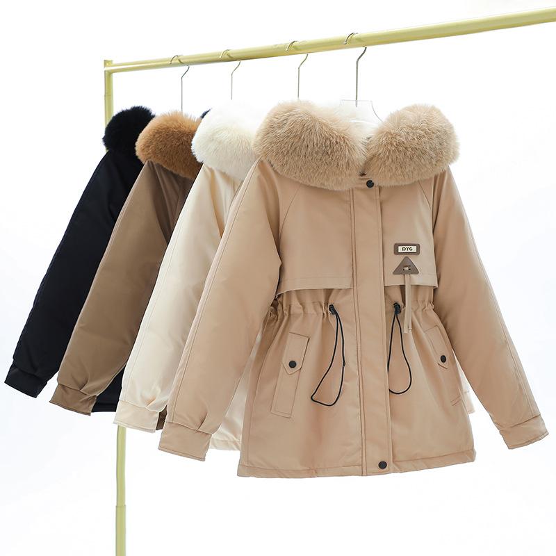 Winter new thickened pie overcomes schoolgirl models with waist and thin hooded big fur collar warm cotton-padded jacket