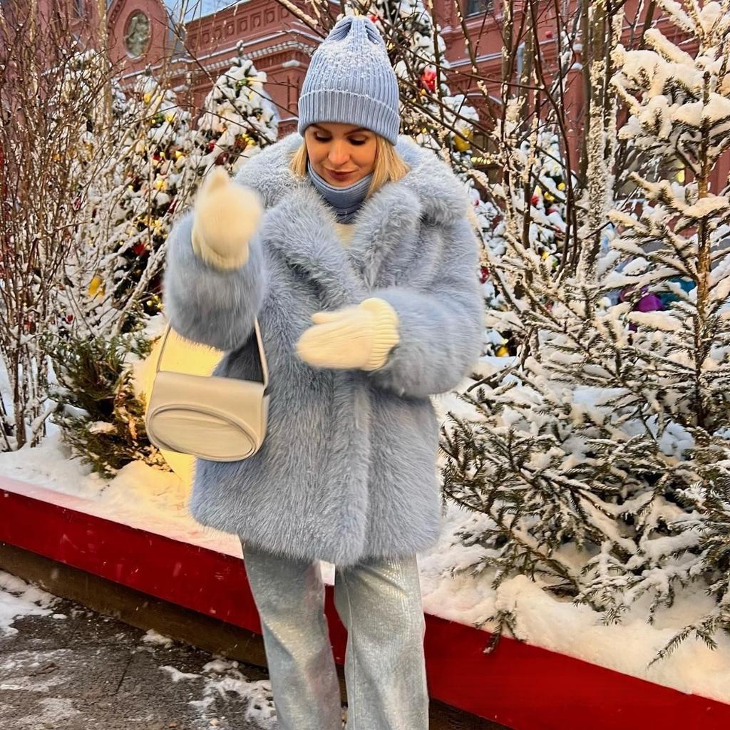 Lapels Faux Fur Coat Women Winter Brand Designer Fluffy Fox Fur Jacket Luxury Furry Overcoats Girl Stylish Long Outerwear