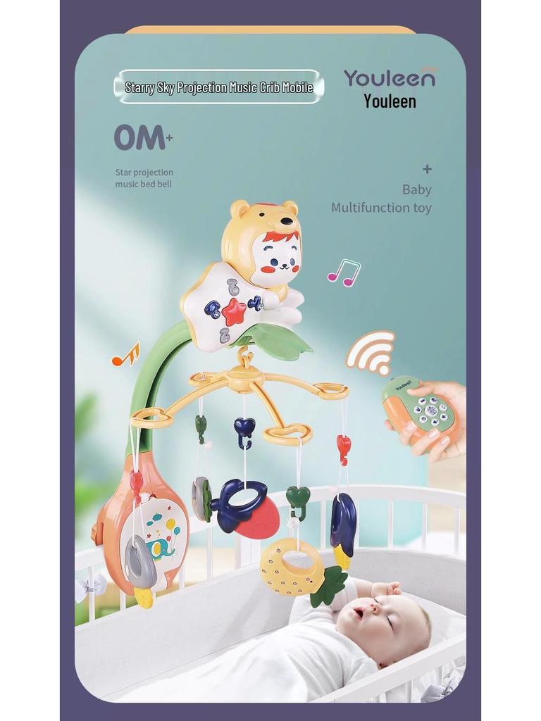 Multi-Functional Music Crib Mobile with Remote Control, Projection Light, and Educational Soothing Rattle