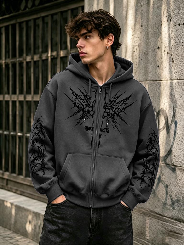 Мужская готическая толстовка на молнии Darkcore с бабочкой, колючий шип, с длинным рукавом, с капюшоном и карманом