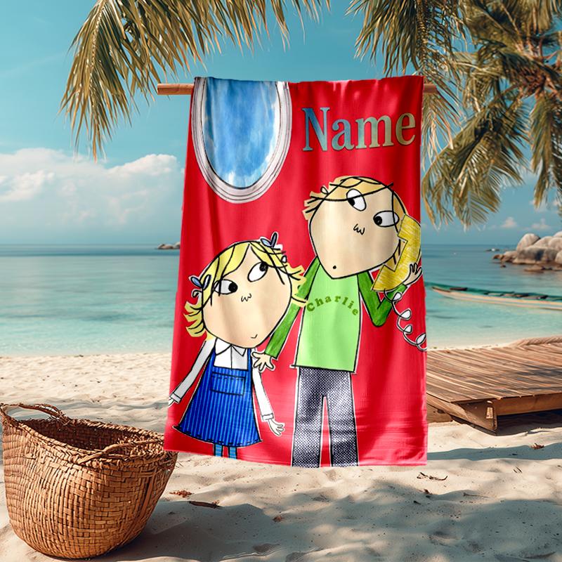 Custom Name Ultra-Soft Beach Towel with Charlie and Lola Theme,Ideal for Pool - Camping, Diving - Perfect Travel Essential, Vibrant Beach Towel.