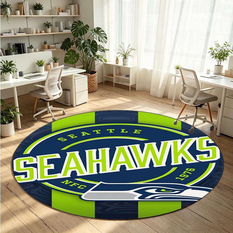 Seattle Seahawks Printed Round Crystal Velvet Rug Soft Non Slip Floor Carpet For Bedroom Holiday Gift