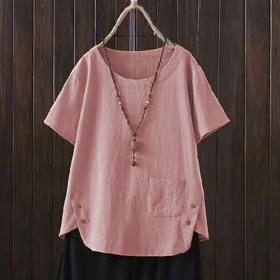 Женская футболка с круглым вырезом и коротким рукавом, свободная футболка с боковым разрезом, дизайн, накладной карман, однотонный пуловер, топы, уличная одежда