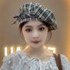 Japanese Retro Black and White Plaid Octagonal Hat Spring and Autumn New Windproof and Breathable Beret Showing Face Little Literary Painter Hat