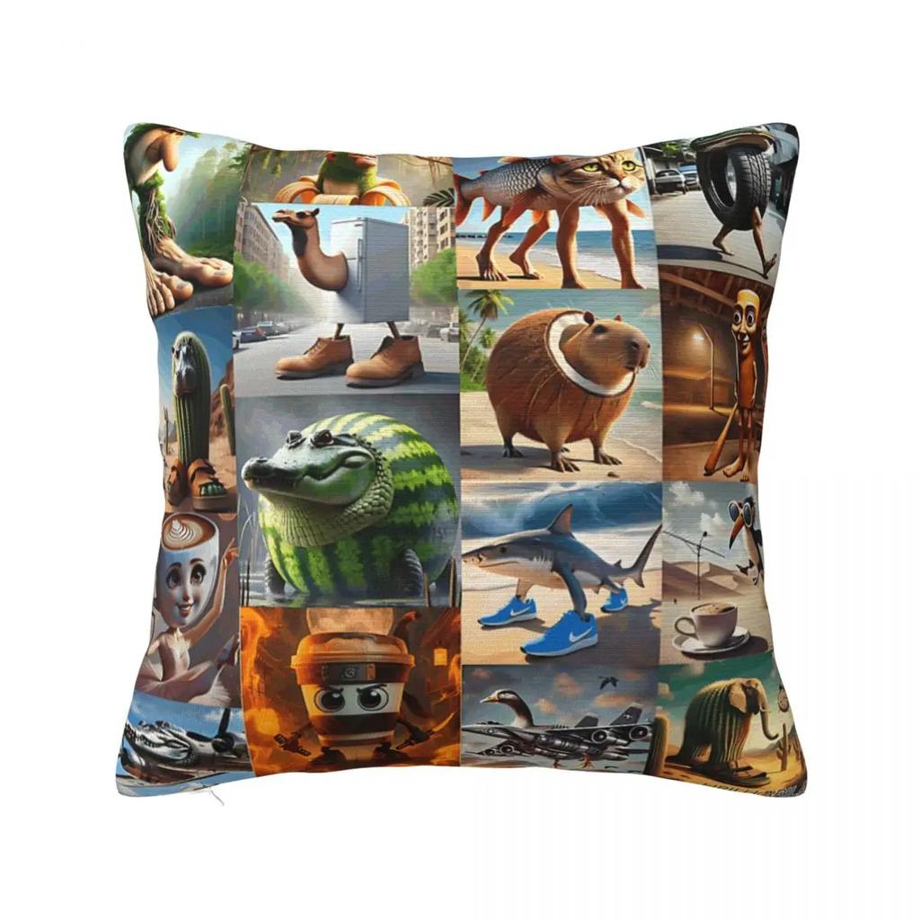 Мем про отмирание мозга Итальянский Отмирание мозга Тунг Тунг Тунг Саху Наволочка Подушка Полиэстер Наволочка Морден Для дивана Автомобиля Домашний декор