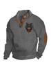 Men's Christmas Printed 3-Button Mock Neck Pullover Sweatshirt, Euro Size Casual Long Sleeve Top for Autumn Winter