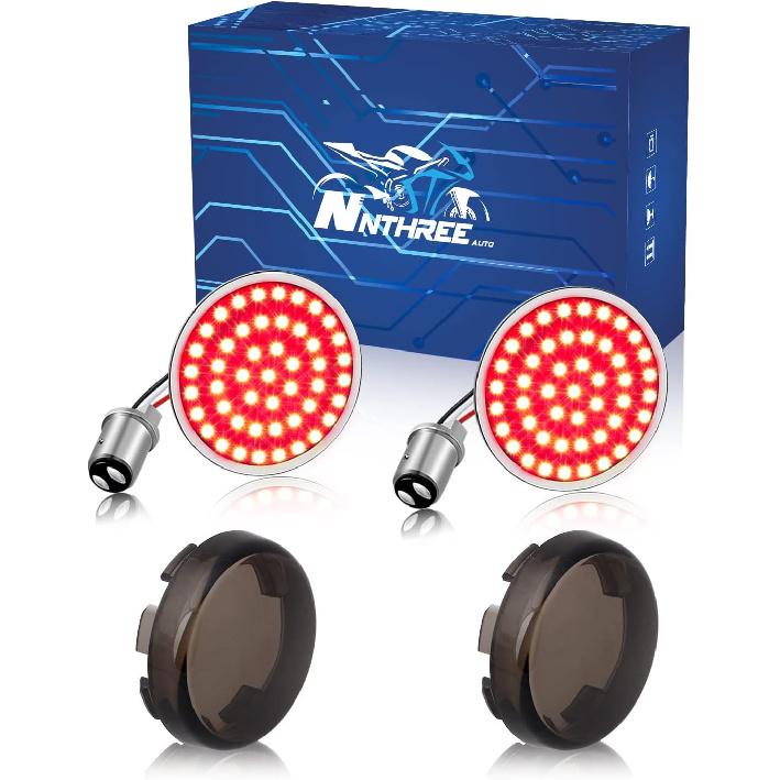 NTHREEAUTO 1157 Sequential LED Smoked Turn Signals, 2Inch Bullet Motorcycle Blinkers Compatible with Harley Sportster Dyna Softail Road King Electra