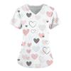 Women Working Uniform Smile Heart Print Cartoon Cat Dog Short Sleeve V-neck Tops Femme Blouse Nurse Work Wear Medical Uniforms
