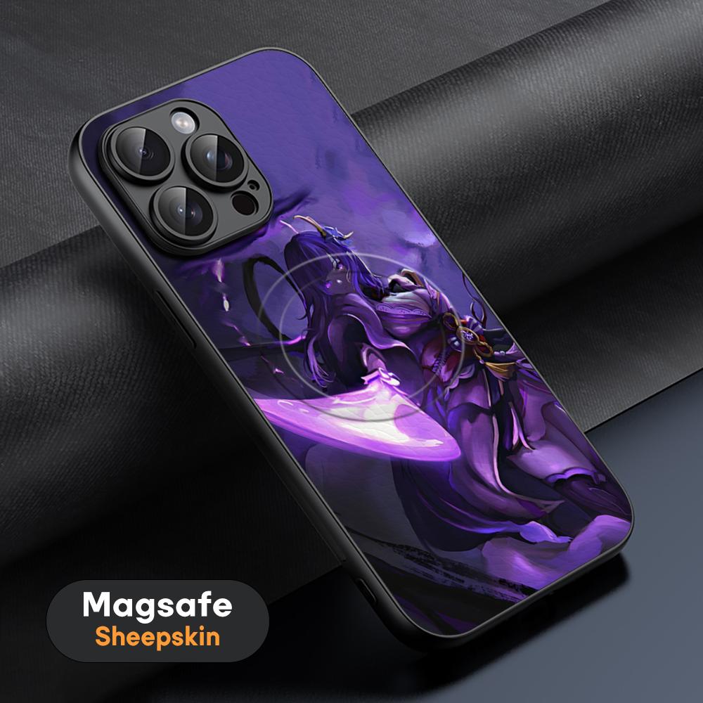Cool Raiden Shogun hot Game Phone Case For iPhone 17 16 15 14 13 12 11 Plus Pro Max High-end Luxury Magsafe Sheepskin