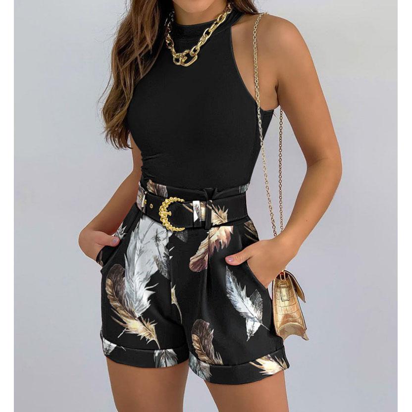 Летний женский комплект из 2 предметов, топы, ажурные пляжные облегающие короткие топы, шорты с принтом, повседневный ажурный жилет без рукавов, костюм из двух предметов