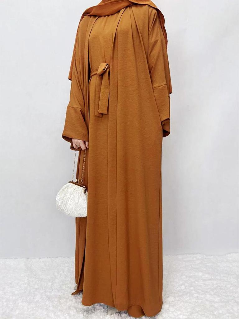 Middle Eastern Women's Solid Color Plus Size Multi-color Turkish 2-Piece Robe & Dress Set