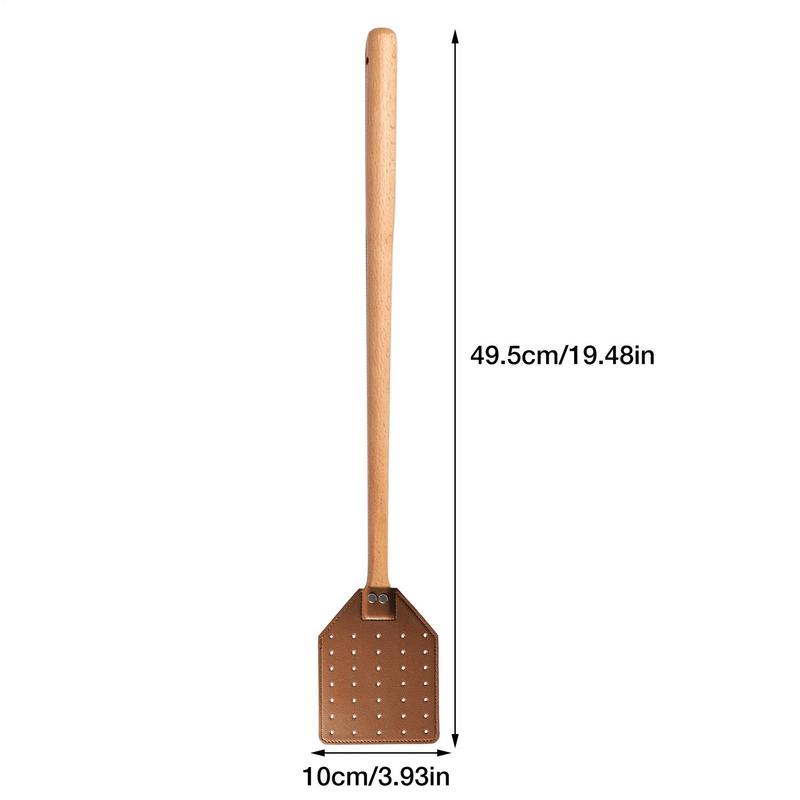 PU Leather Fly Swatter With Long Wood Handle Sturdy Durable Flyswatter For Indoor And Outdoor Pests Control Rustic Swatter
