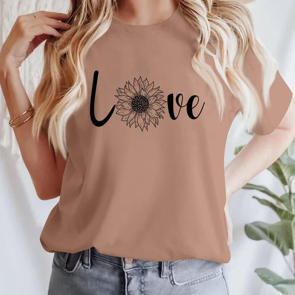 Женская повседневная хлопковая футболка с круглым вырезом и коротким рукавом