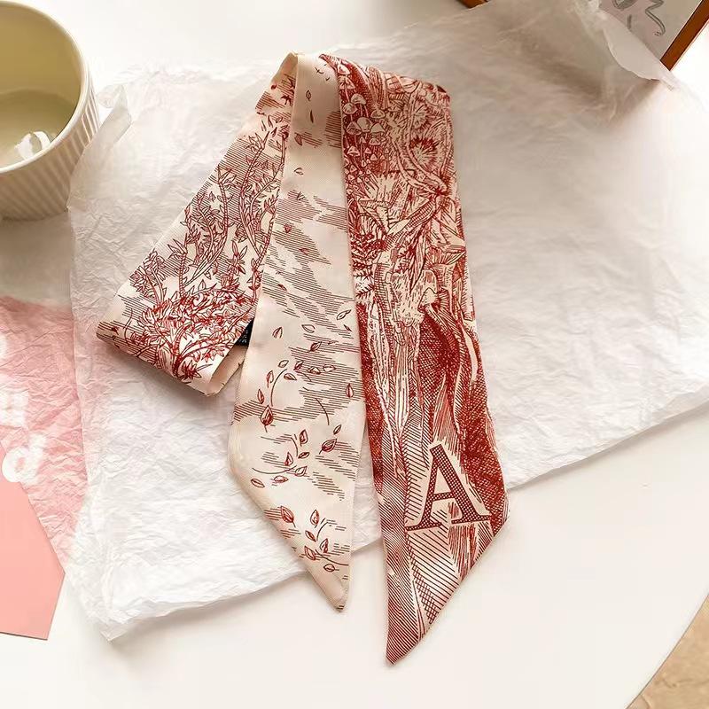 Маленький белый и нежно-зеленый шелковый шарф для женщин, тонкая лента, повязка на голову, резинка для волос, украшение для сумки, длинный