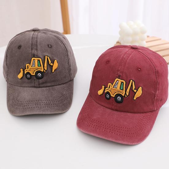 Детская шляпа унисекс, мытая бейсболка в стиле ретро, ​​мультяшный экскаватор, вышивка, с длинными полями, защита от солнца, защита от солнца, уличный головной убор, шляпа от солнца