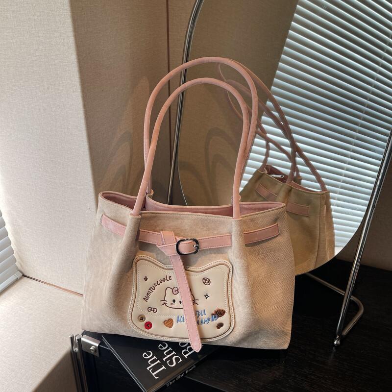 New Fresh Kitty Handbag Stylish Cartoon Large-capacity Tote bag Suitable Shoulder Bag Single Shoulder Bag Kawaii Storage Handbag