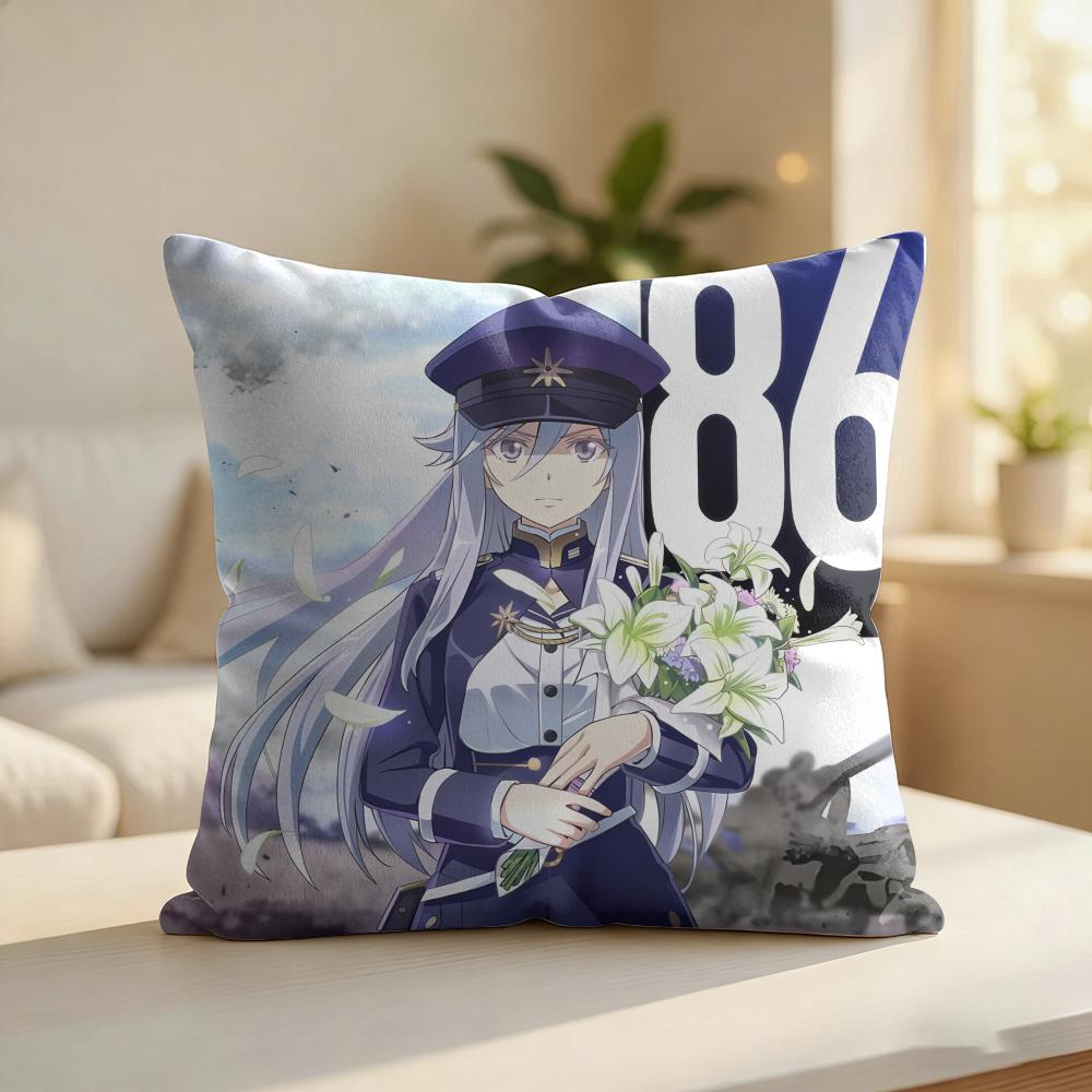EEighty Six Anime Cushion Cover Silky Short Plush Invisible Zipper Dustproof Sofa Pillow Case For Home Decor