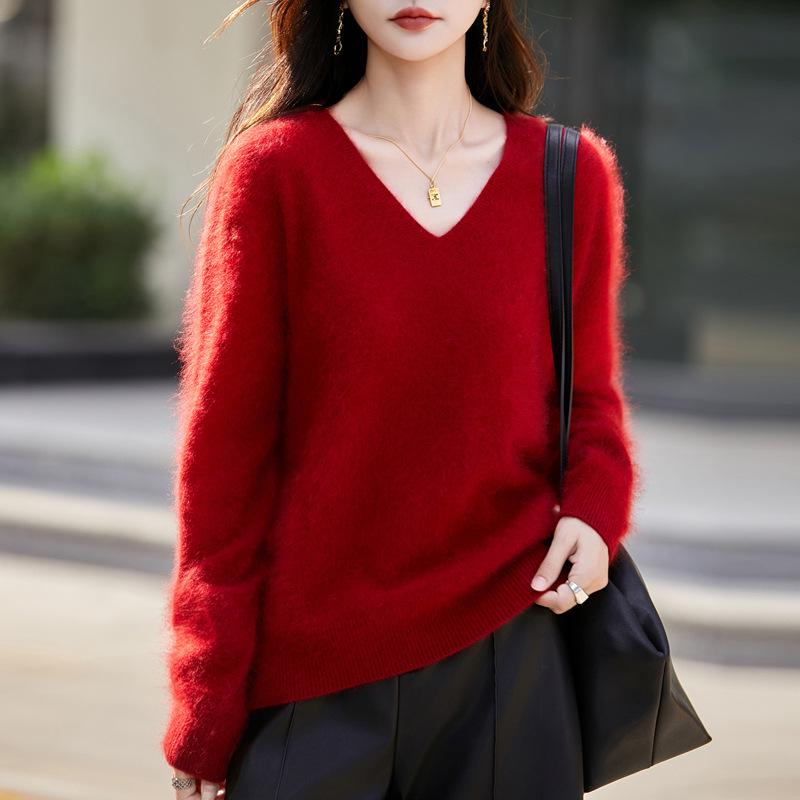 Autumn/Winter 2025 Cashmere Wool Knit V-Neck Women's Sweater