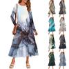 Women's Printed Casual Dress Spring Autumn Pocket Round Neck Long Sleeve Dresses