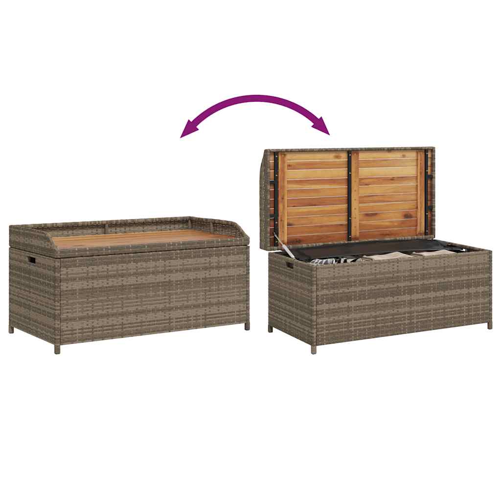 Storage Bench in Grey 100x50x52 cm Poly Rattan & Acacia Wood